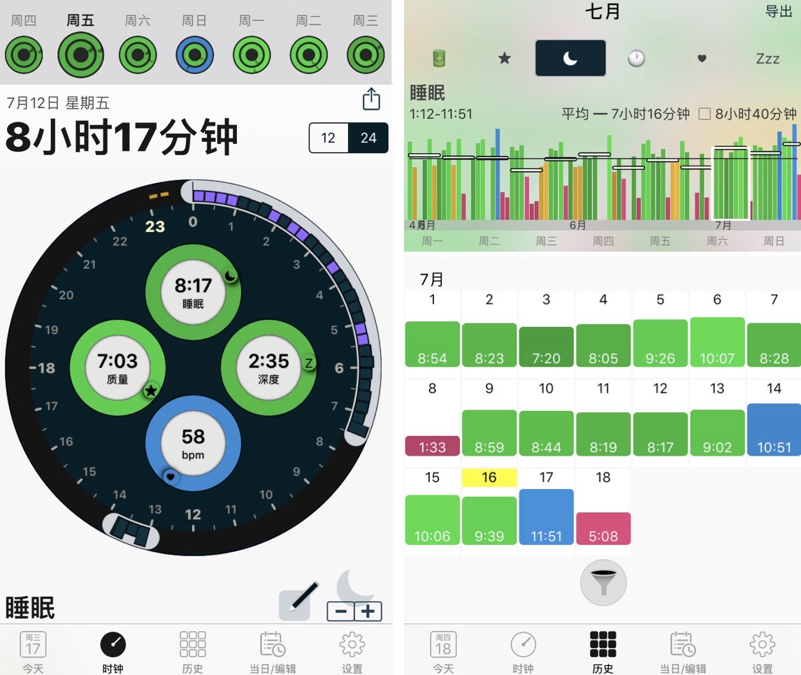 睡眠数据统计界面