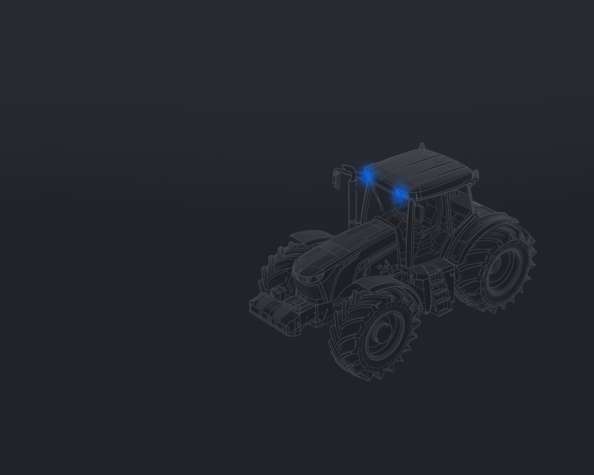 Outline drawing of a tractor with two blue sensor lights