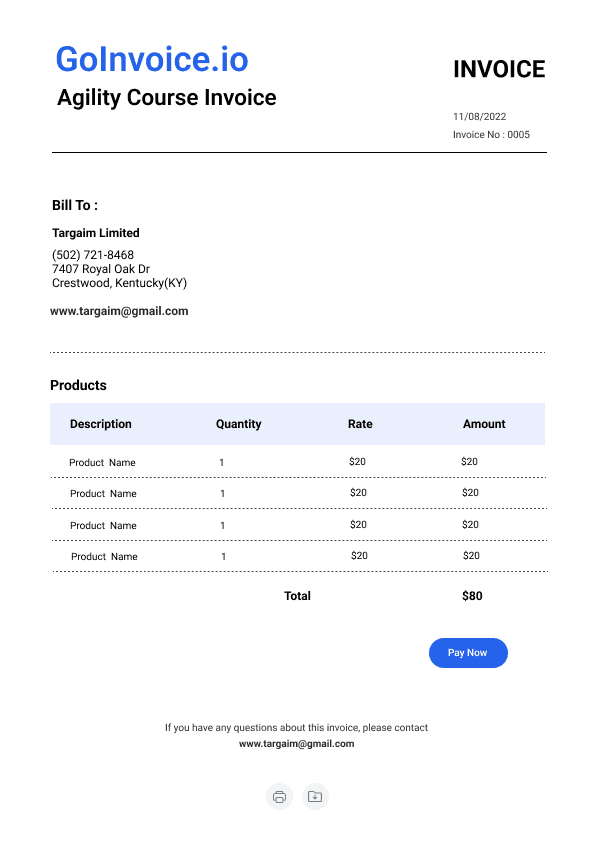 Agility Course Invoice