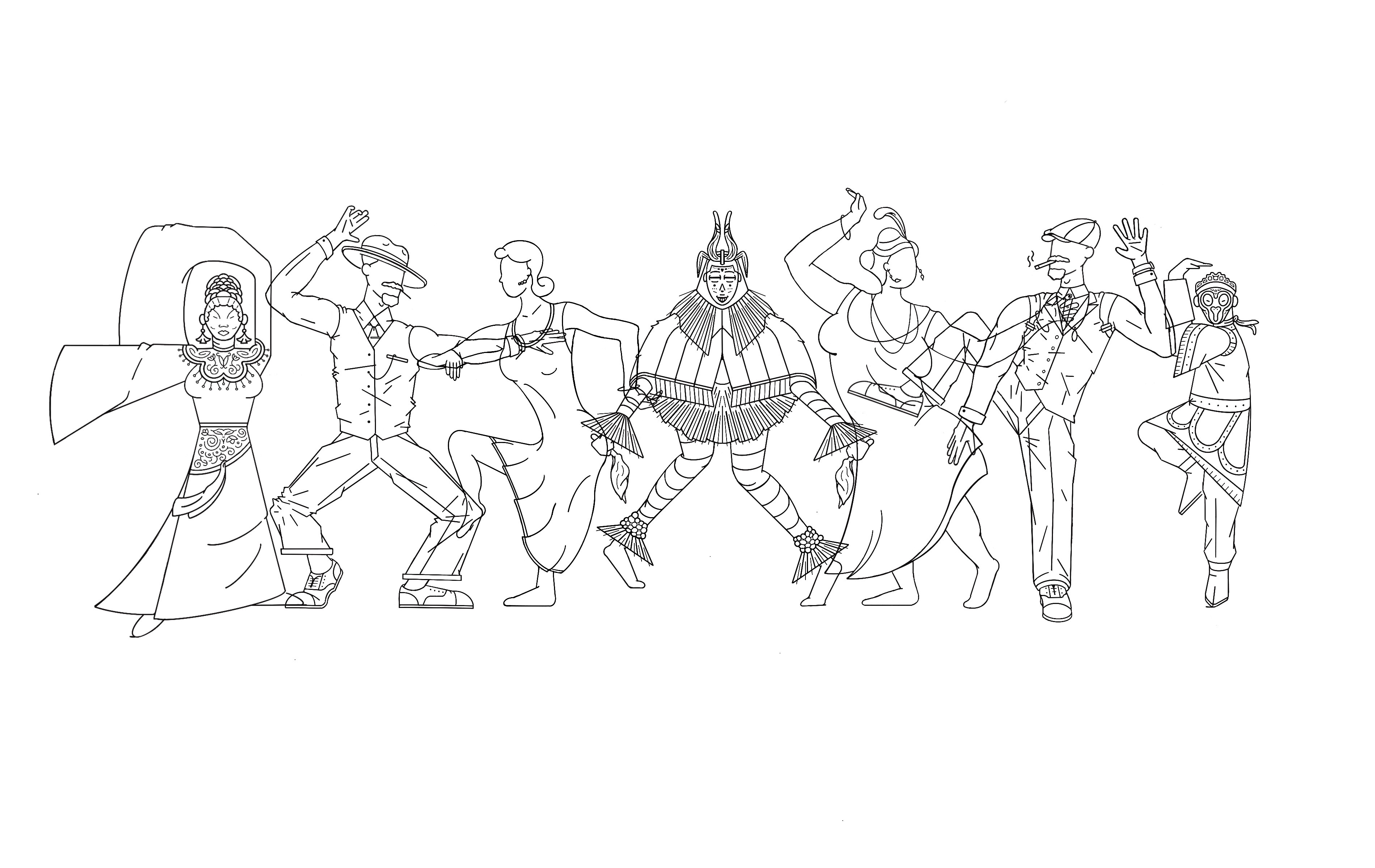Line work of the main and supporting characters.