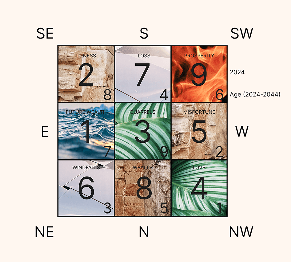 Flying Star chart for 2024, the first year of Period 9