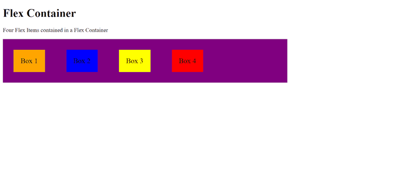 Four flex items being contained in a flex container