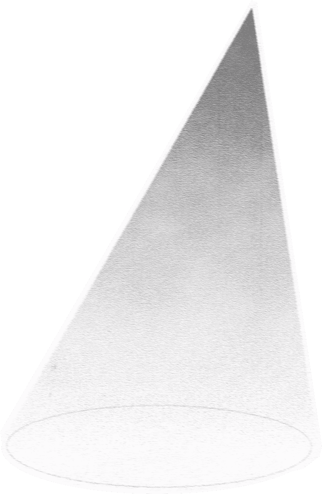 A spotlight cone labeled TOP. The cone is darker at the top and lighter at the bottom, creating clear glowing ring. Scent notes are displayed around the cone.