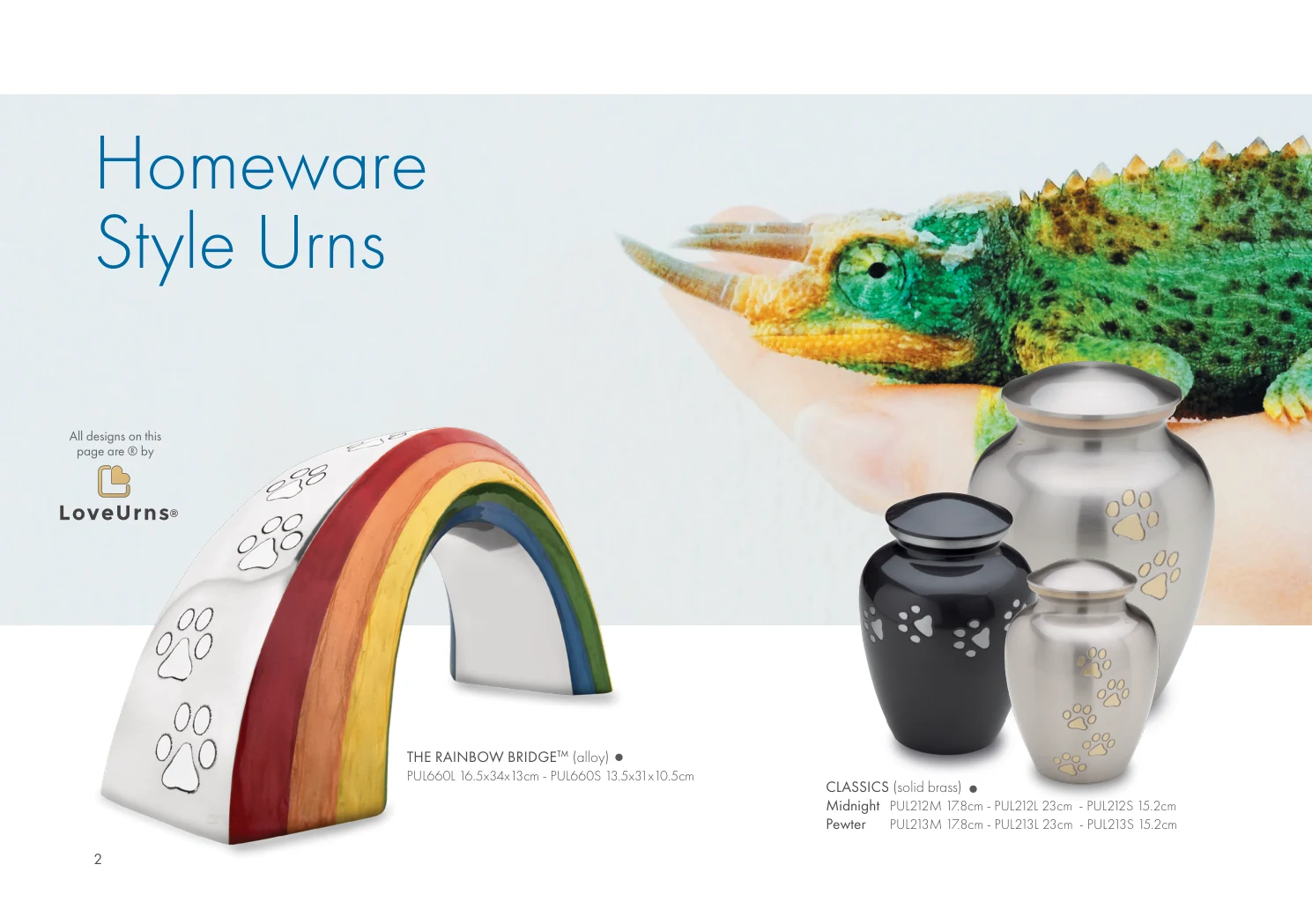 Rainbow Bridge & Classic Urns – product details and codes