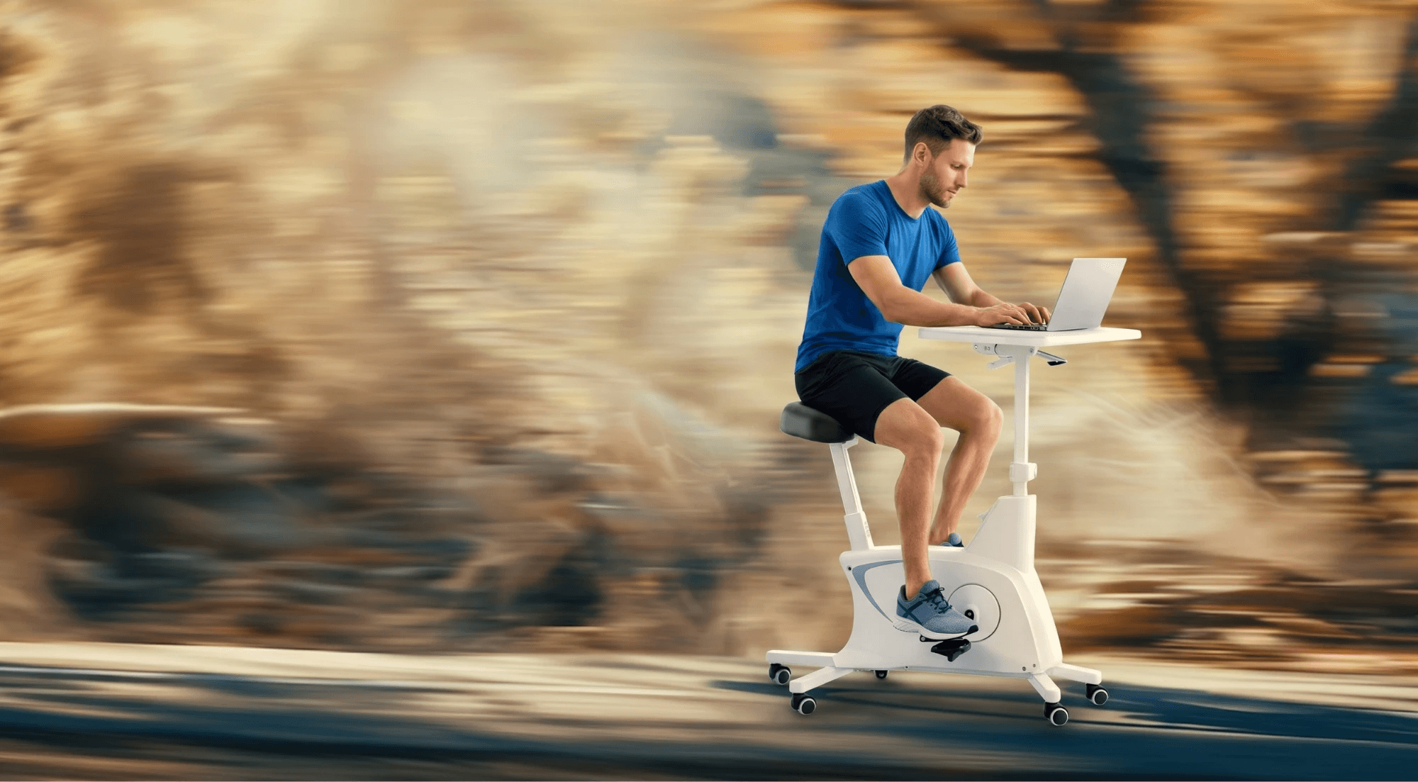Dynamic picture of a cyclist riding downhill