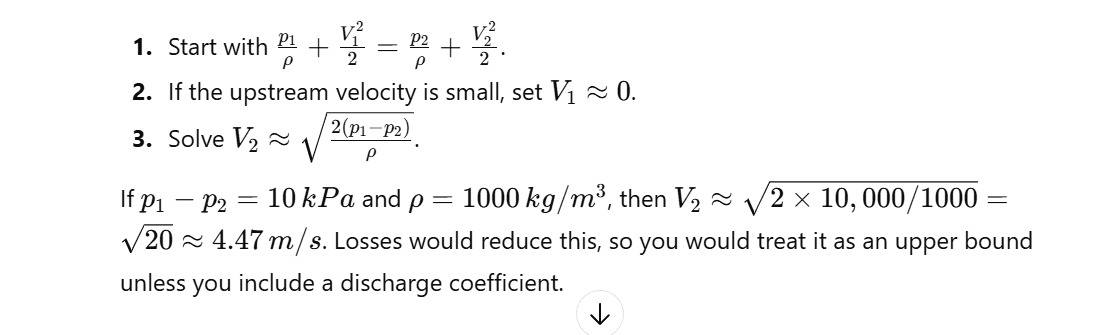 Explain Bernoulli's equation application