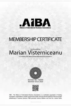 Alliance of International Business Associations (AIBA) membership certificate, Marian Vist