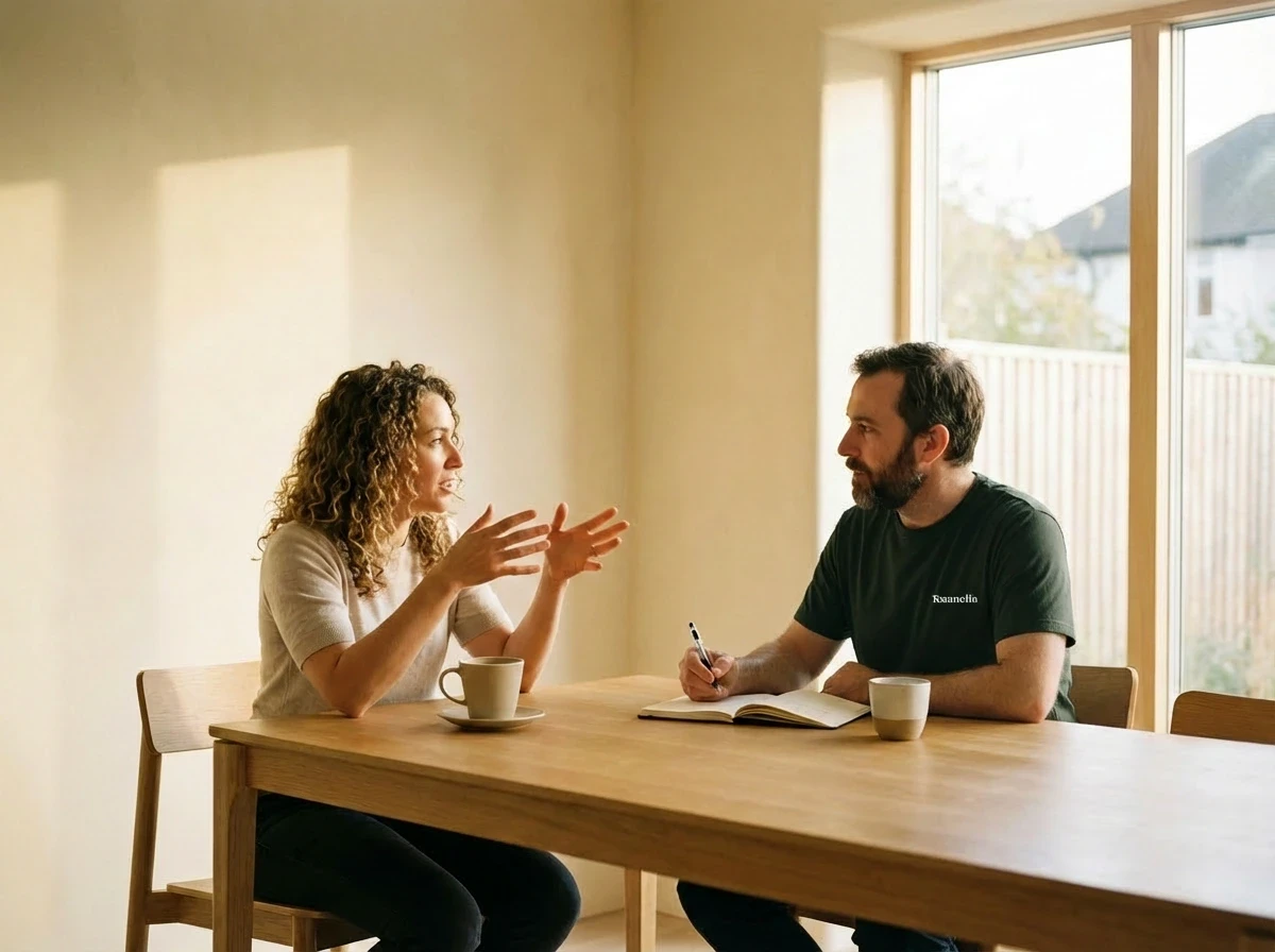 Respirabuilt expert doing a consulation with a customer to talk about building a hempcrete healthy home with Hempcrete Blocks