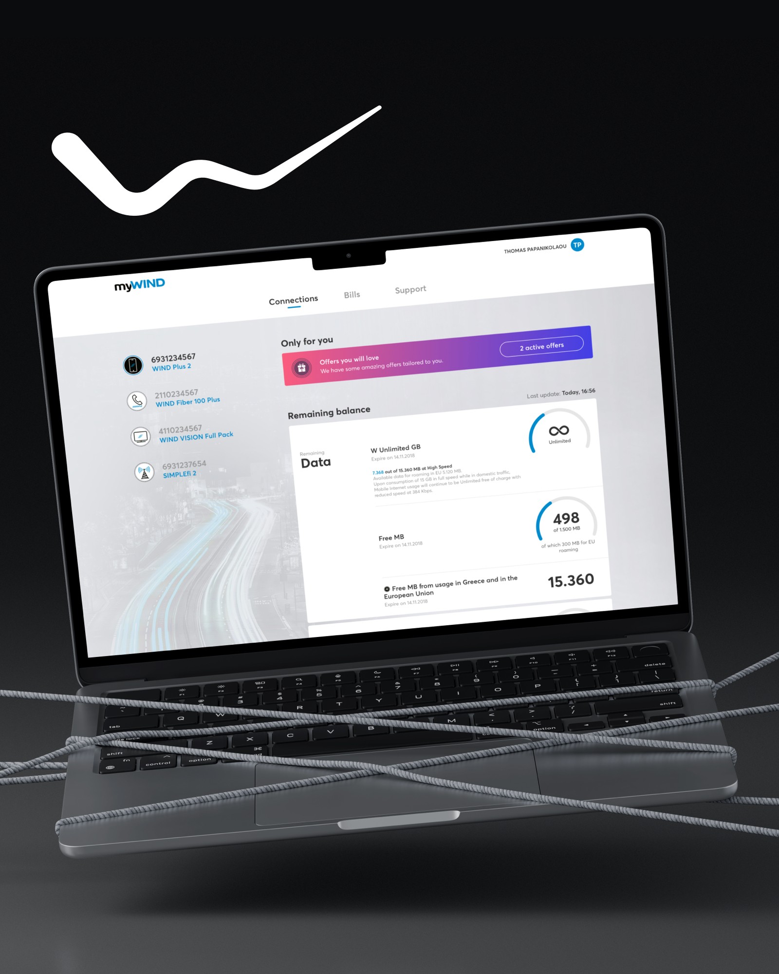 NOVA customer portal showing postpaid connections dashboard