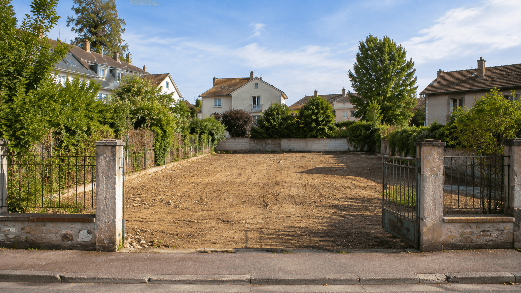 Terrain constructible dégagé après démolition d’une maison
