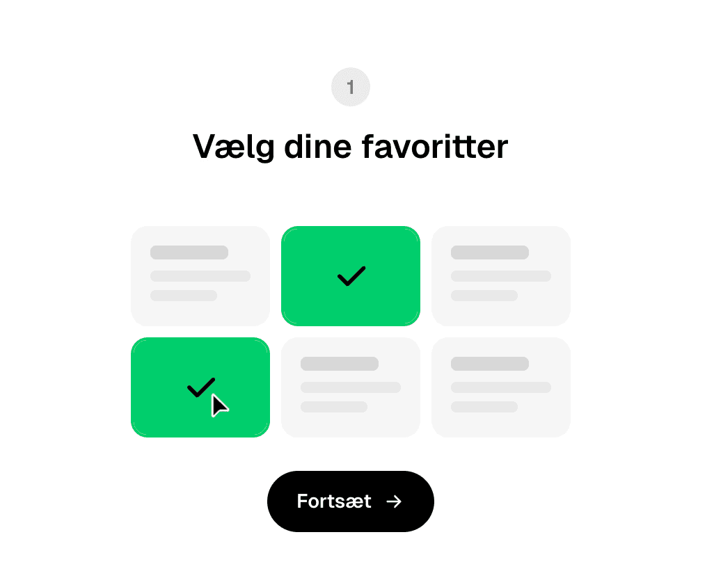 Trin 1 i matchprocessen: Vælg dine favoritbureauer ved at markere dem med grønne flueben og klik Fortsæt.