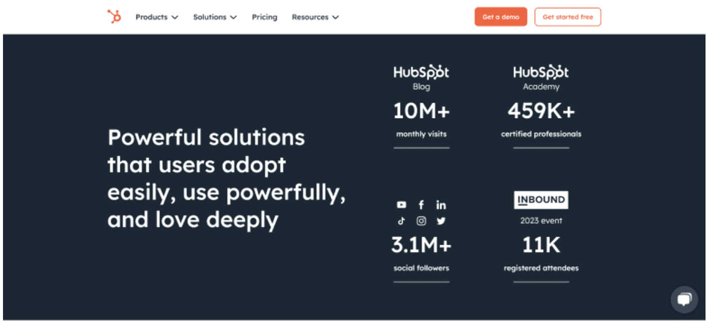 home page of hubspot