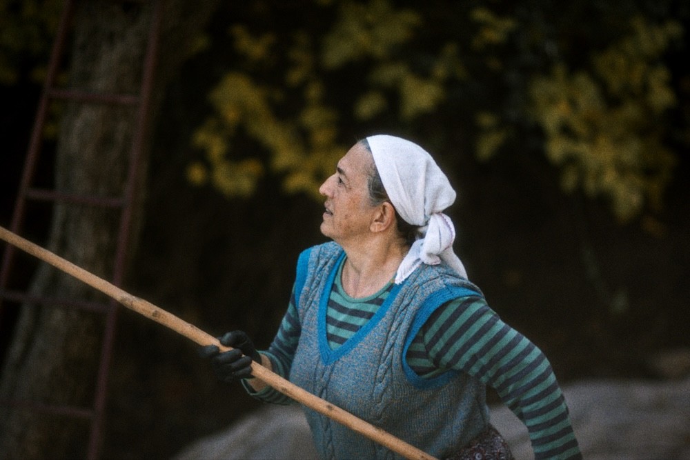A woman with wavy hair smiles while holding a microphone, speaking into the audience against a colorful backdrop.