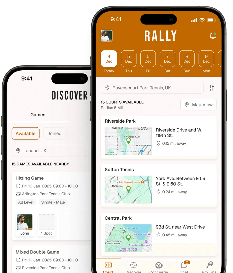 Rally Racquet app running on a phone