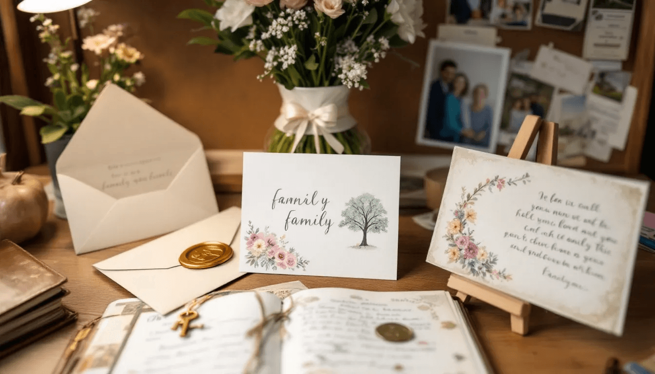 Various templates for gift letters displayed on a desk.