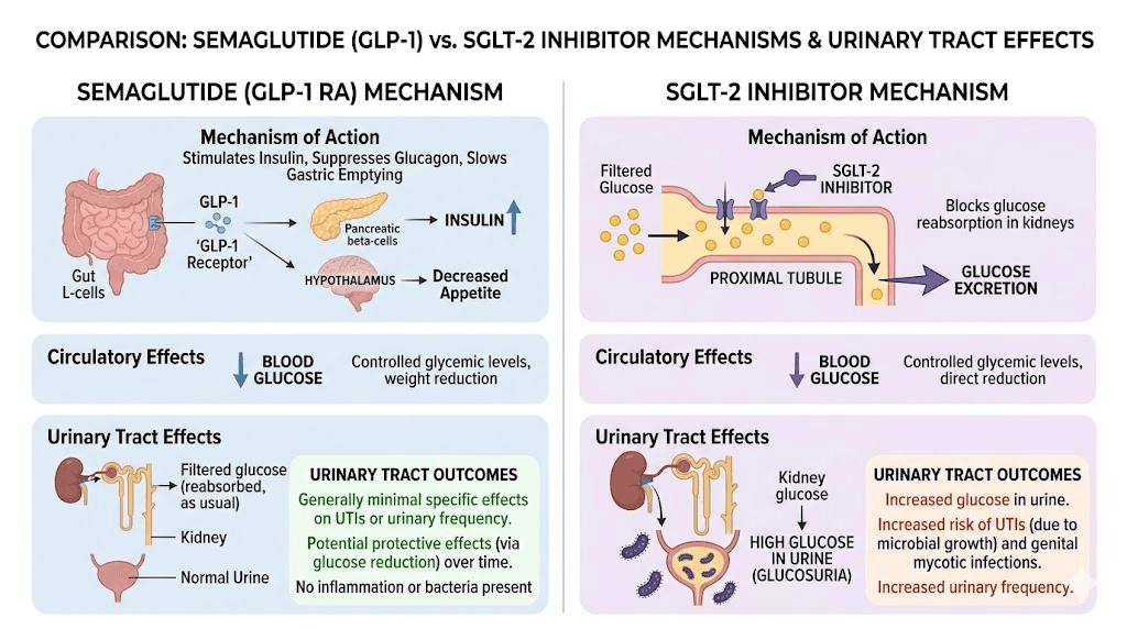 Semaglutide GLP-1 vs SGLT-2 inhibitor UTI risk comparison