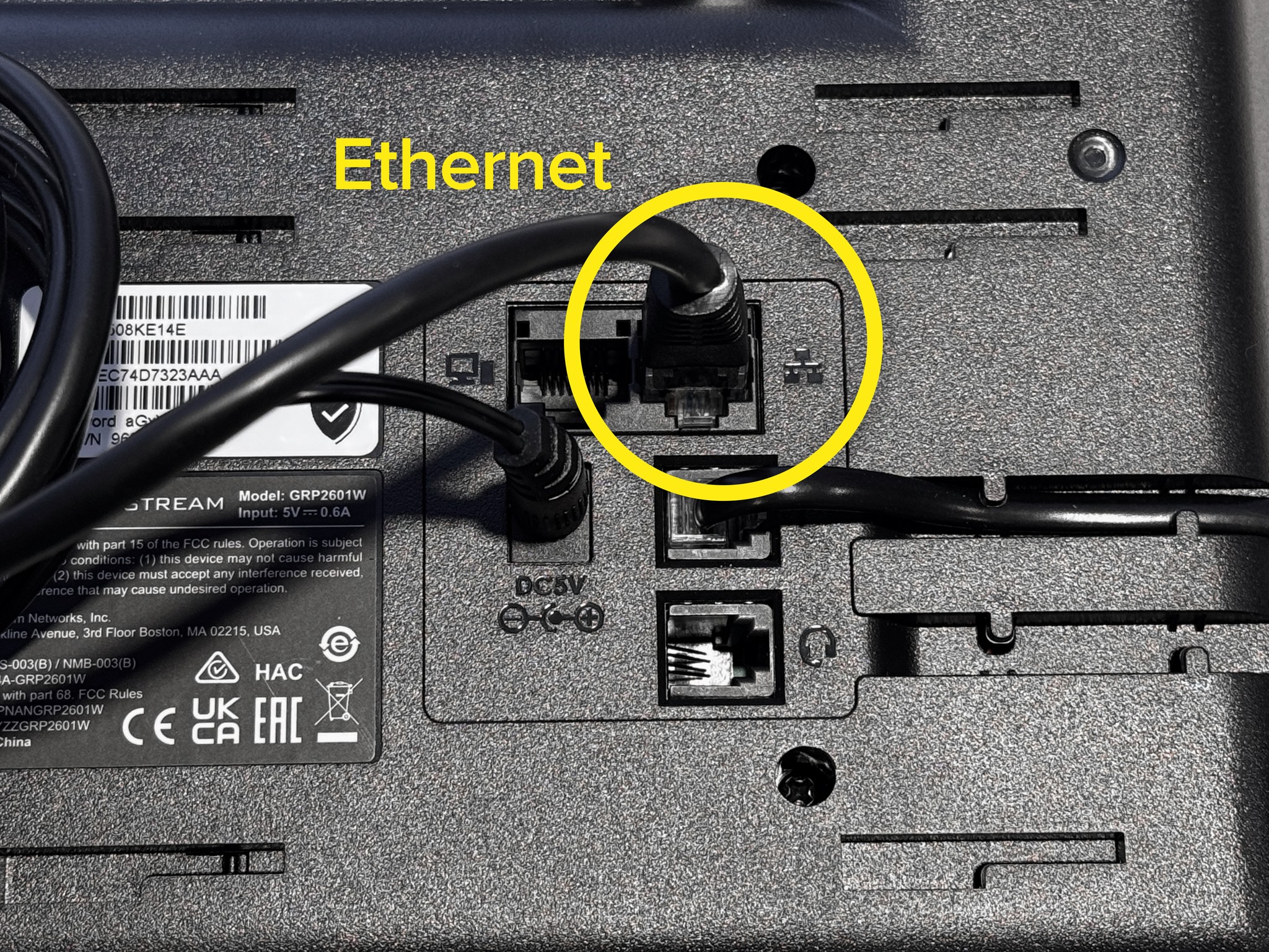 La localisation de la prise Ethernet