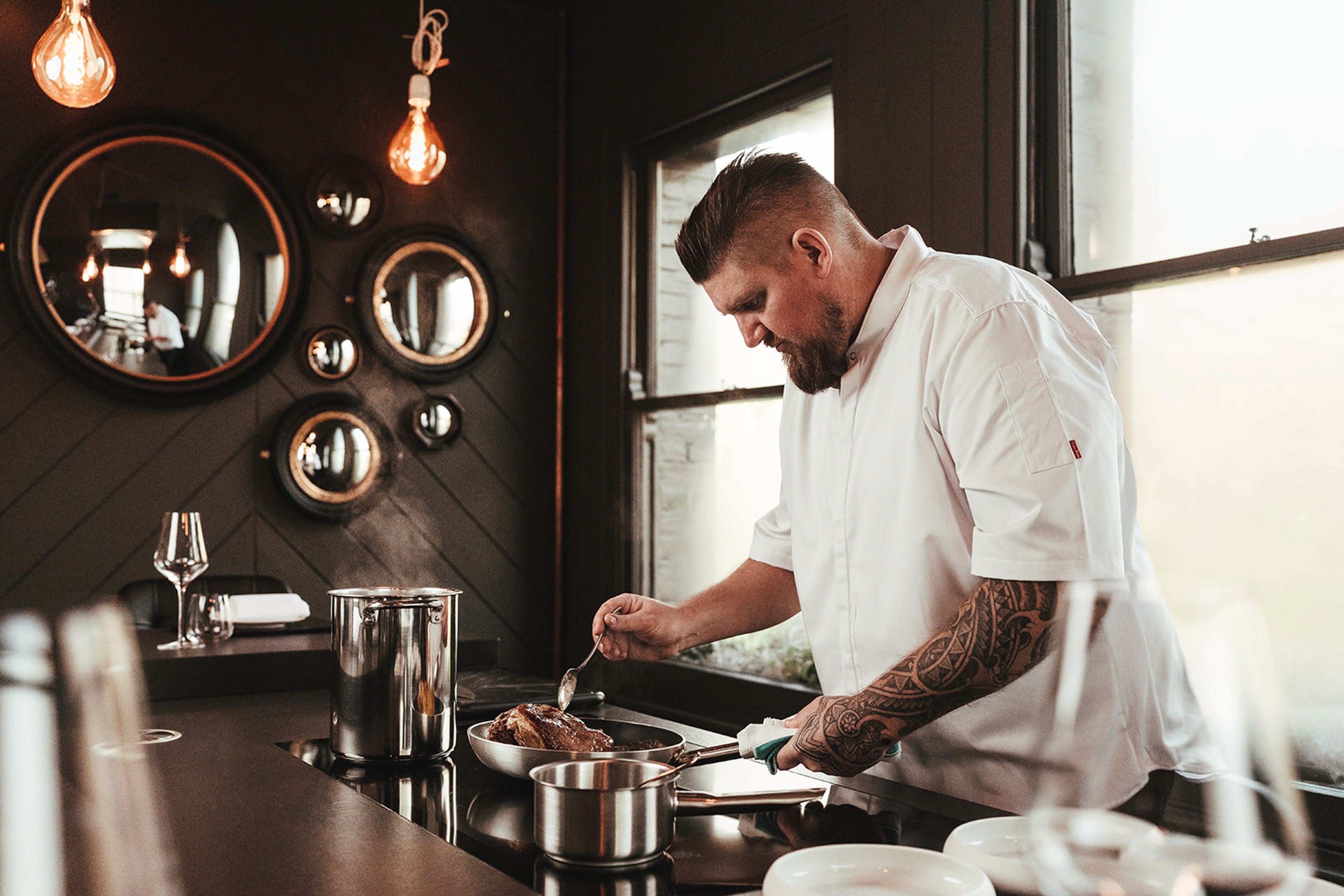 Integrated Miele appliances in a bespoke restaurant, Tallow Restaurant