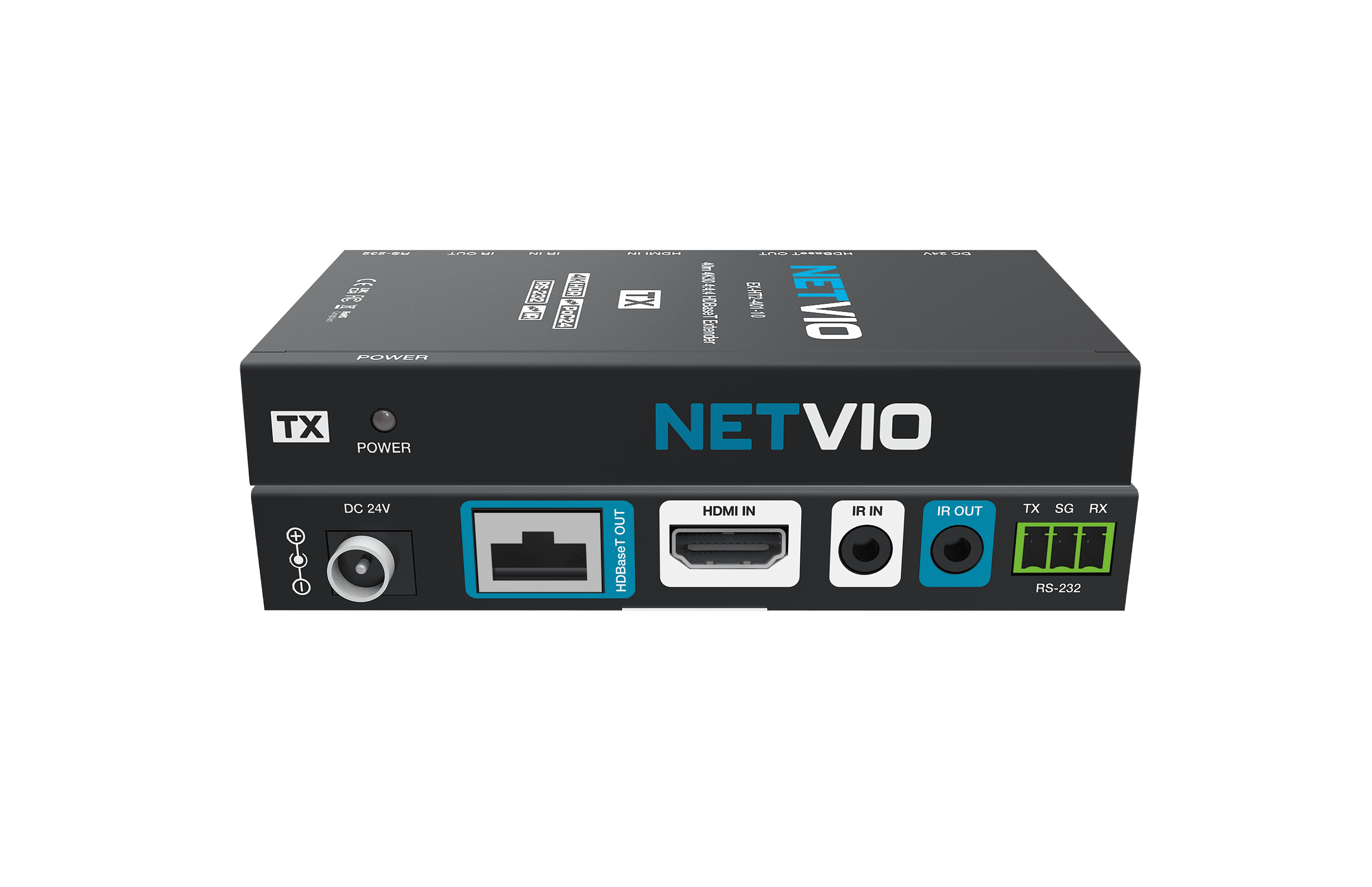 Black NETVIO transmitter with ports