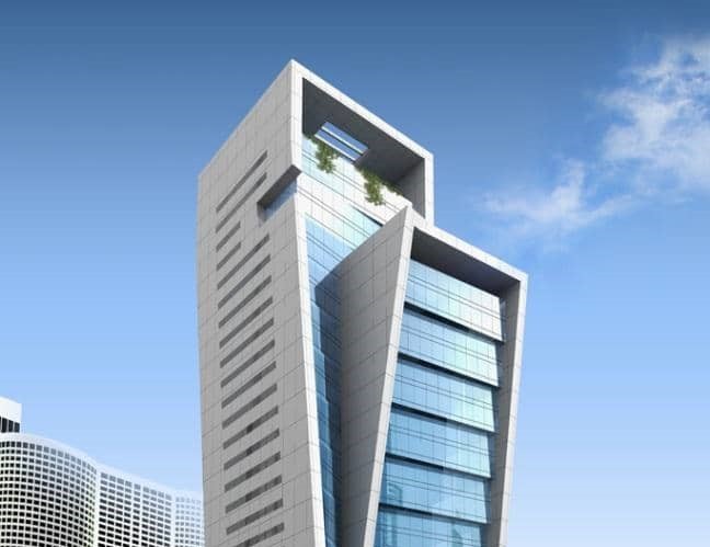 Architectural rendering of a luxury commercial project. Expert real estate consultancy for Business Bay towers.