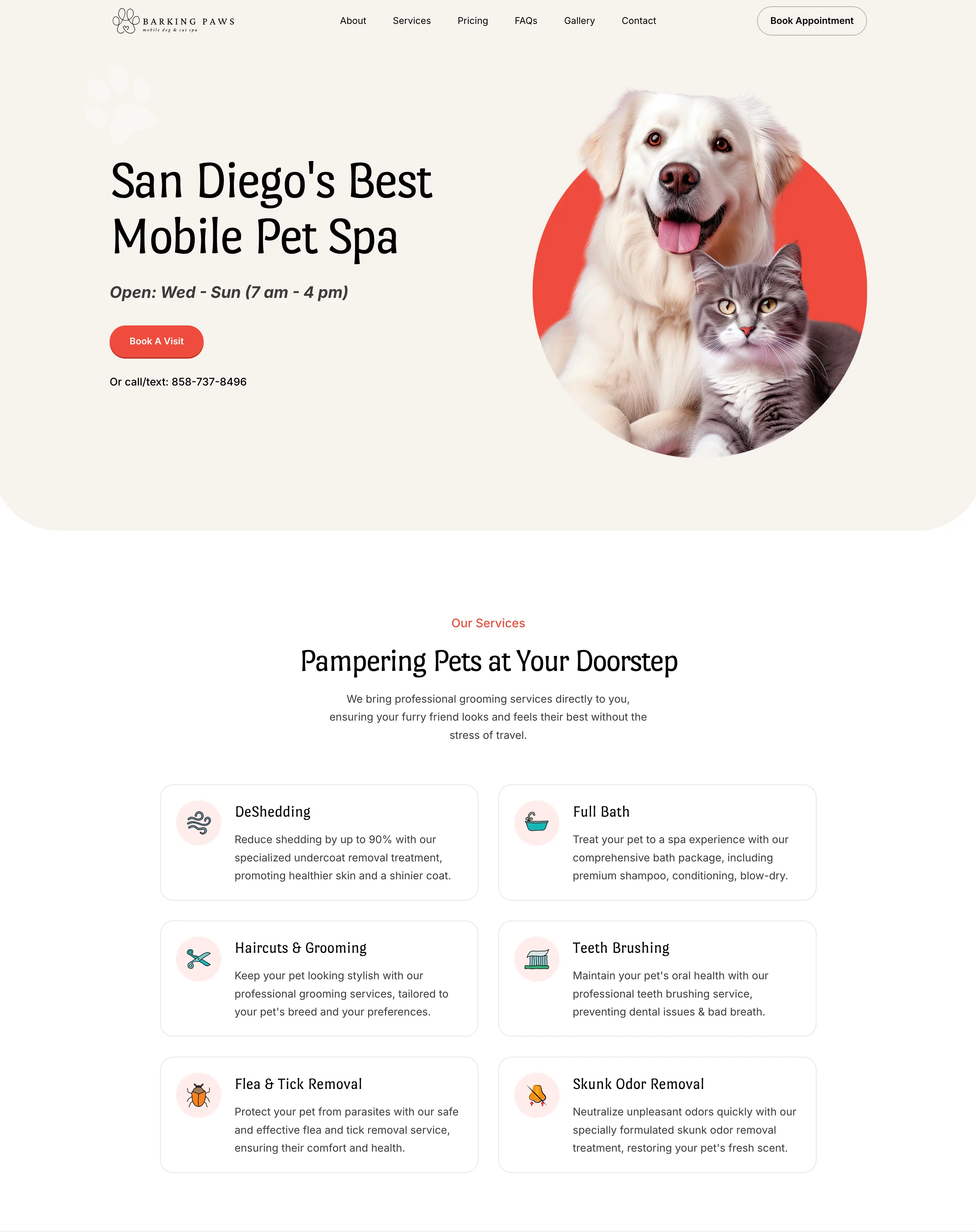 Barking Paws mobile dog grooming website mockup