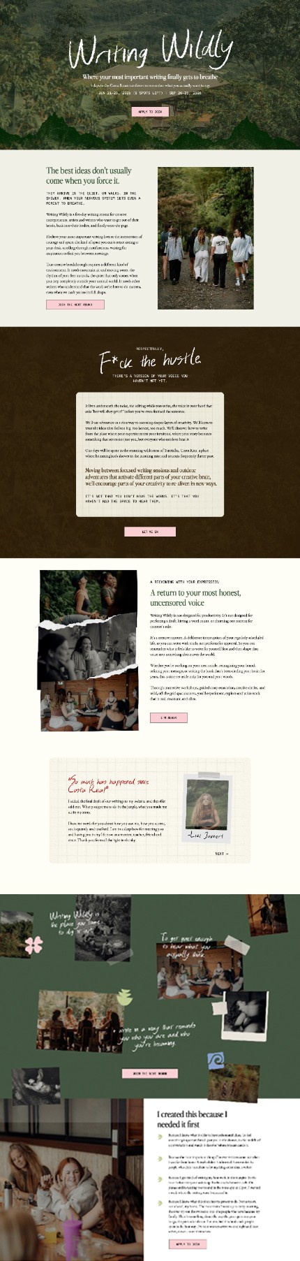 Showit sales page for Lois MacKenzie's Writing Wildly retreat