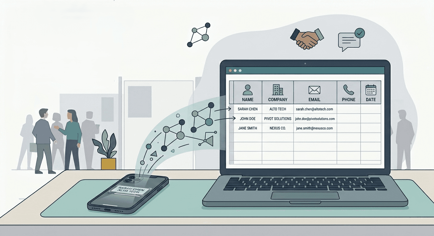 Habsy AI business card scanner converting business cards to Excel and CRM-ready CSV with mapped fields for easy lead import