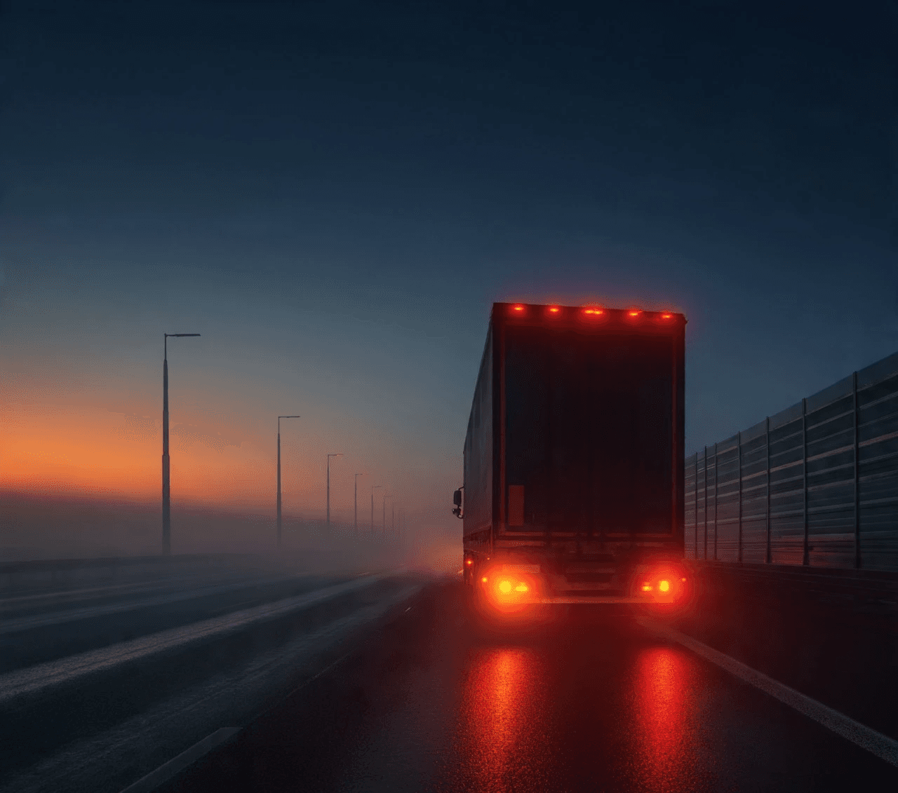 Image of colorfull light logistics truck going to ship to users in midnight
