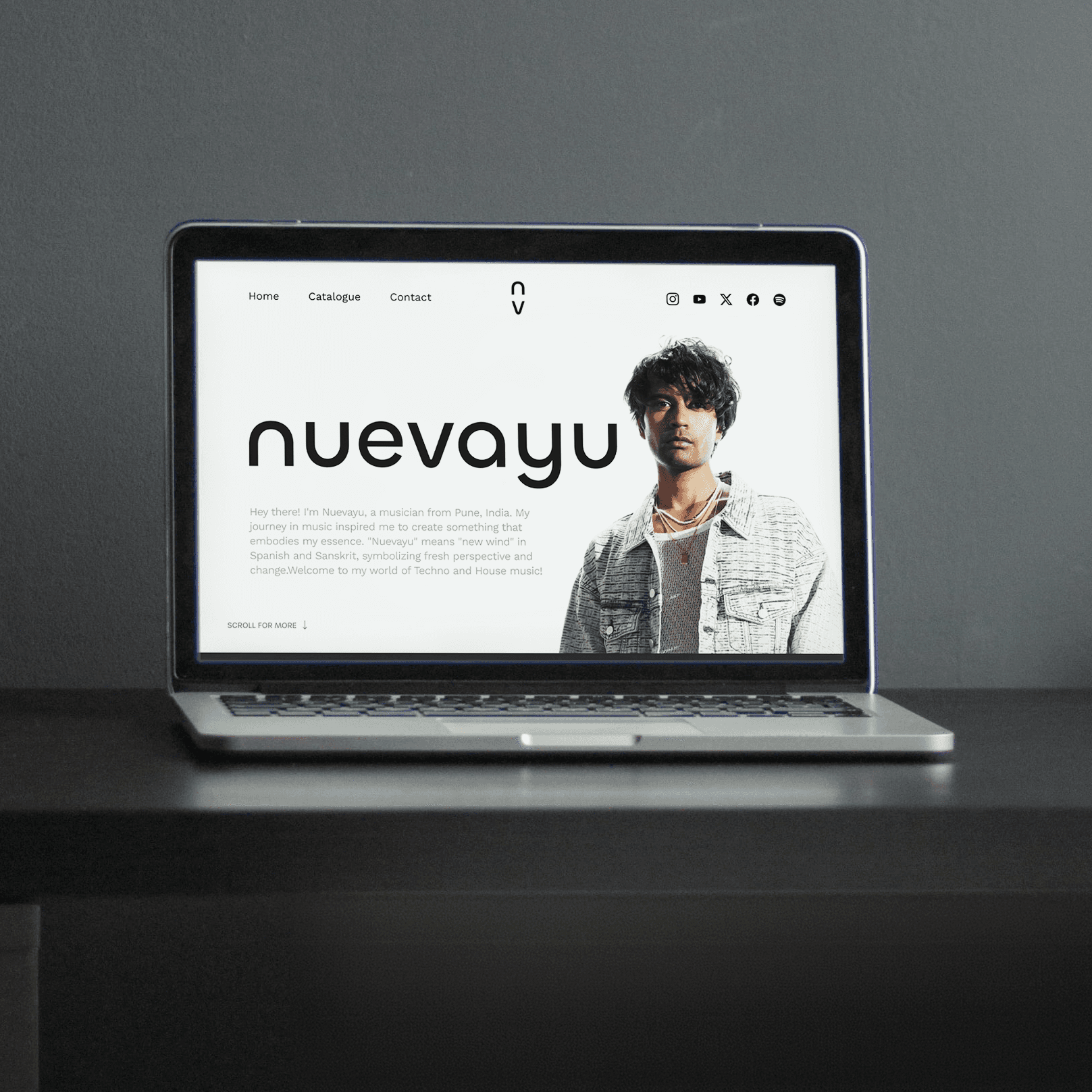 Interactive music website for House and Techno producer Nuevayu, designed to showcase his sound, updates and community-focused work.