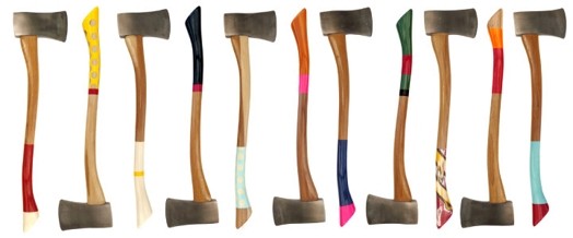 An image of multiple axes with different design handles put one upwards and one downwards in alternate mode.