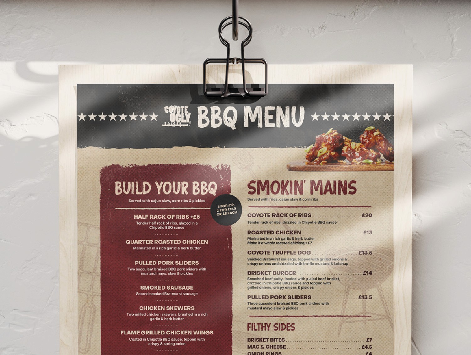 Coyote Ugly BBQ menu design by DesignGuru