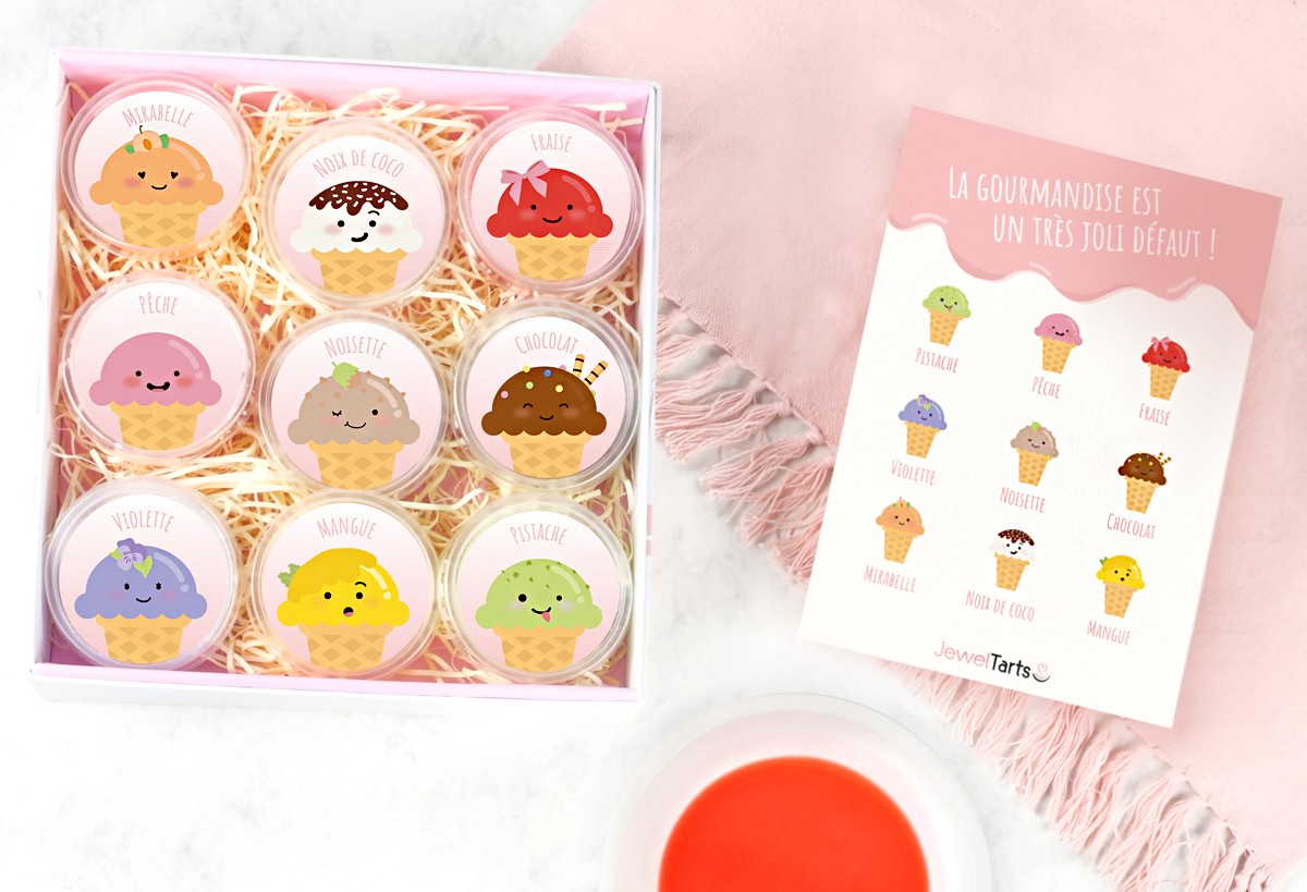 A wax tart set and a flyer in a cute ice cream theme