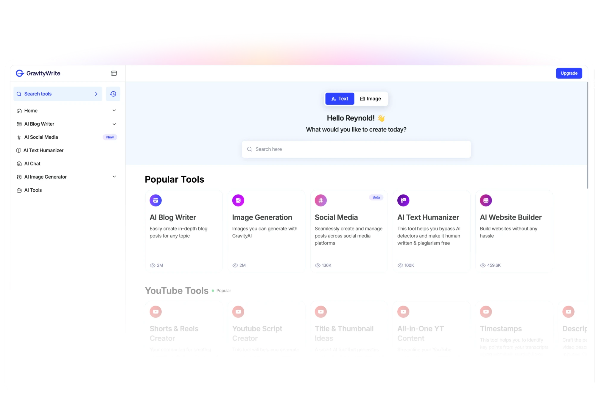 GravityWrite dashboard