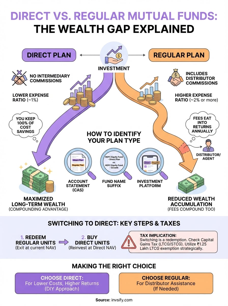 difference between direct and regular mutual funds infographic
