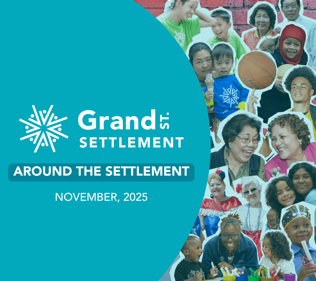 Collage style graphic featuring Grand Street participants. Text reads: Grand Street Settlement: Bold, Grand, Inspired News. November 2025 