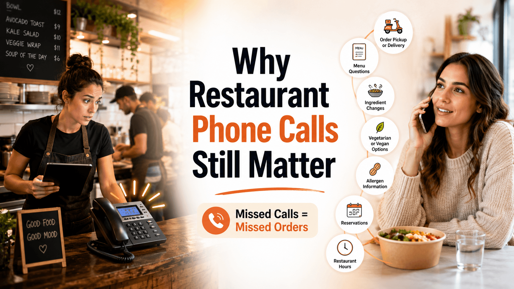 AI phone answering system taking a restaurant phone order during a busy shift.