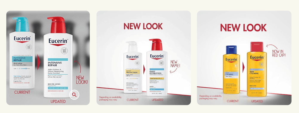 Trzy porównania odświeżonych opakowań kosmetyków Eucerin