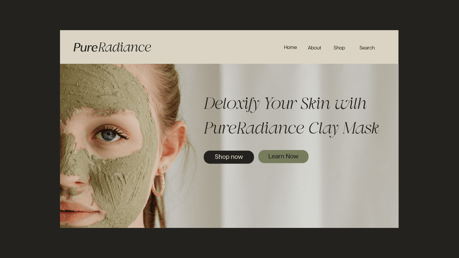 A close-up of a woman with a green facial mask, focusing on skincare and wellness themes.