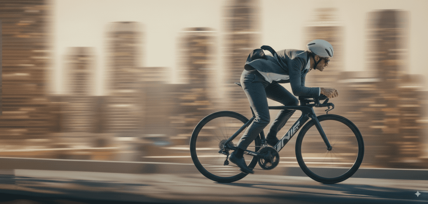 Dynamic picture of a cyclist riding downhill