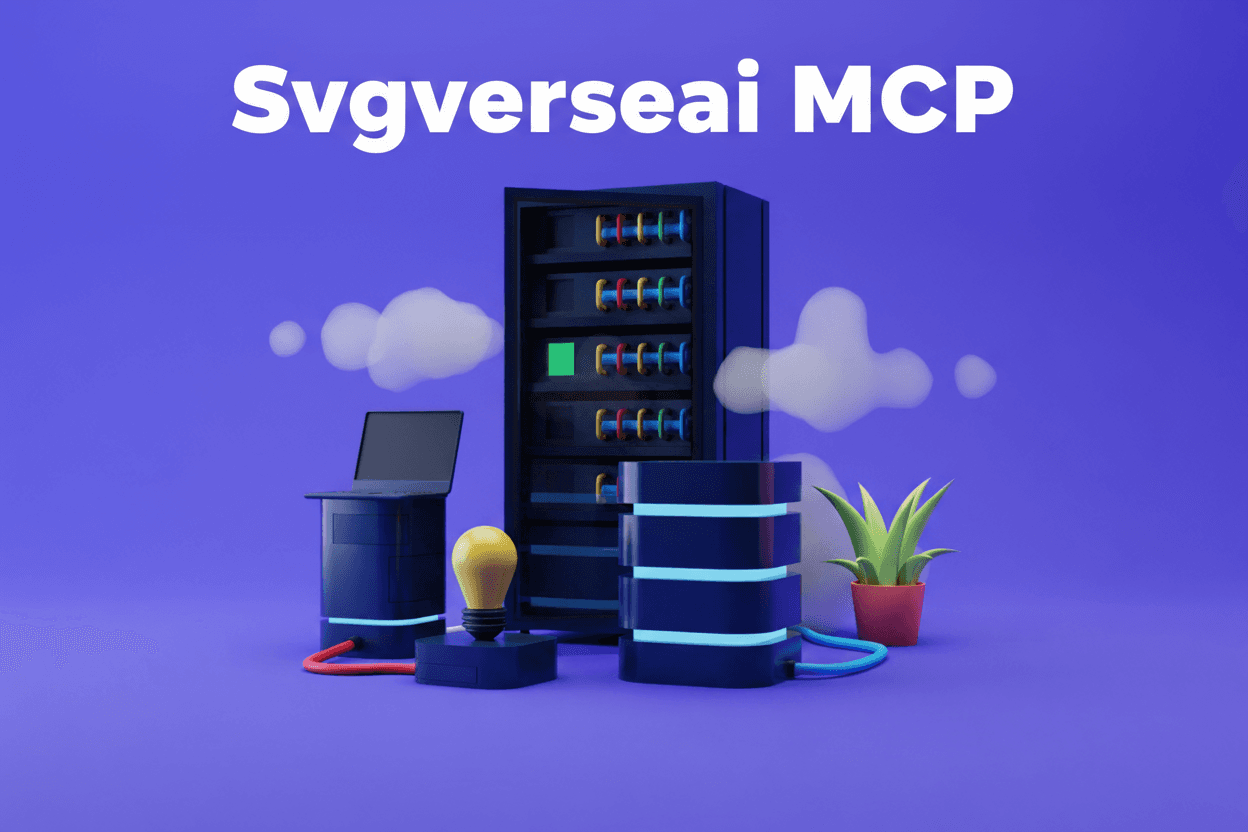 Creative vector-style banner representing SVGverseAI MCP Server — connecting AI, code, and design through one unified API for image generation and vector conversion.