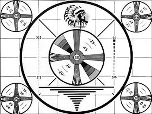 A black and white drawing of a target and above a head of a native American Indian.