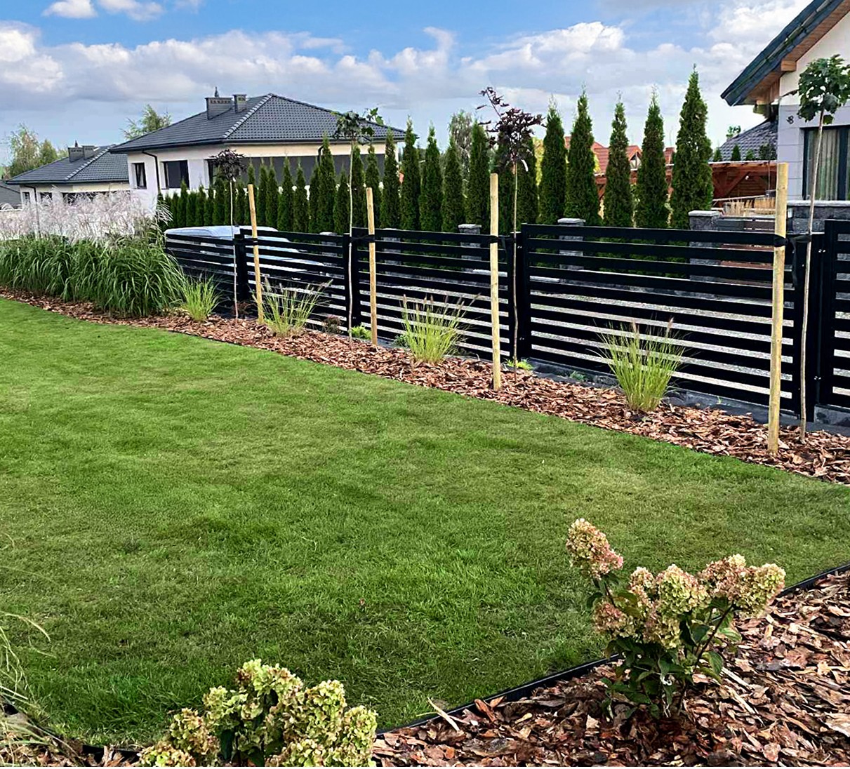 Trawnik oraz nasadzenia w ogródku przydomowym