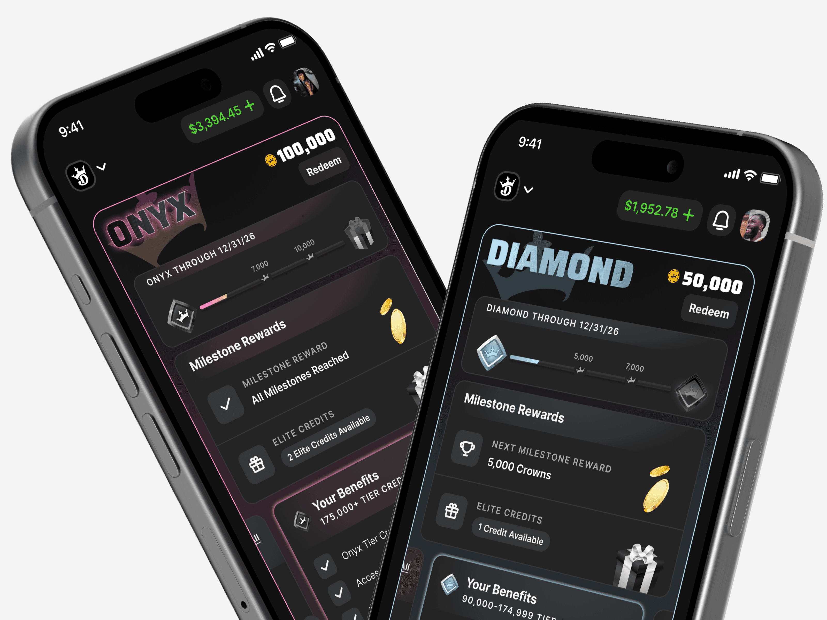 mobile screens of loyalty widget with varying loyalty tiers
