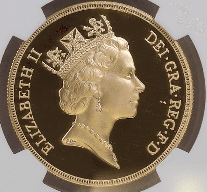 1992 Gold Proof Five Sovereign reverse