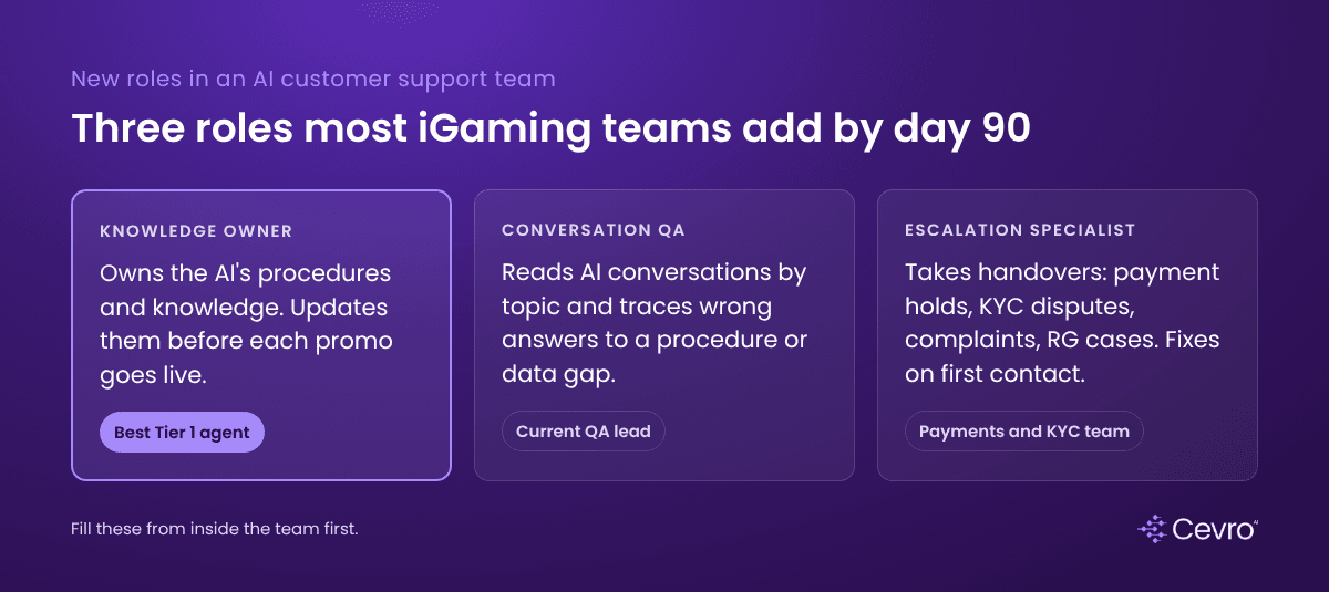 New roles in an AI customer support team: knowledge owner, conversation QA and escalation specialist