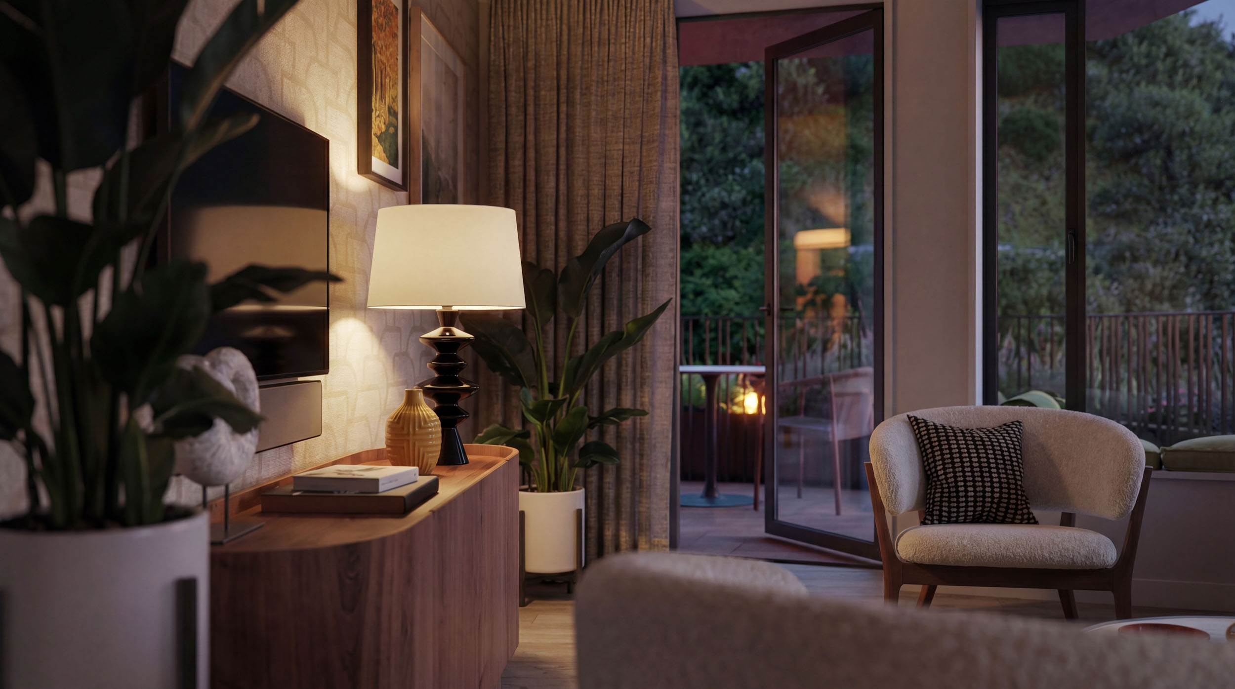 Architectural CGI of a modern interior space.