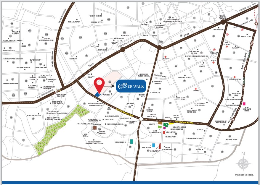 M3M Corner Walk Sector 74 location map