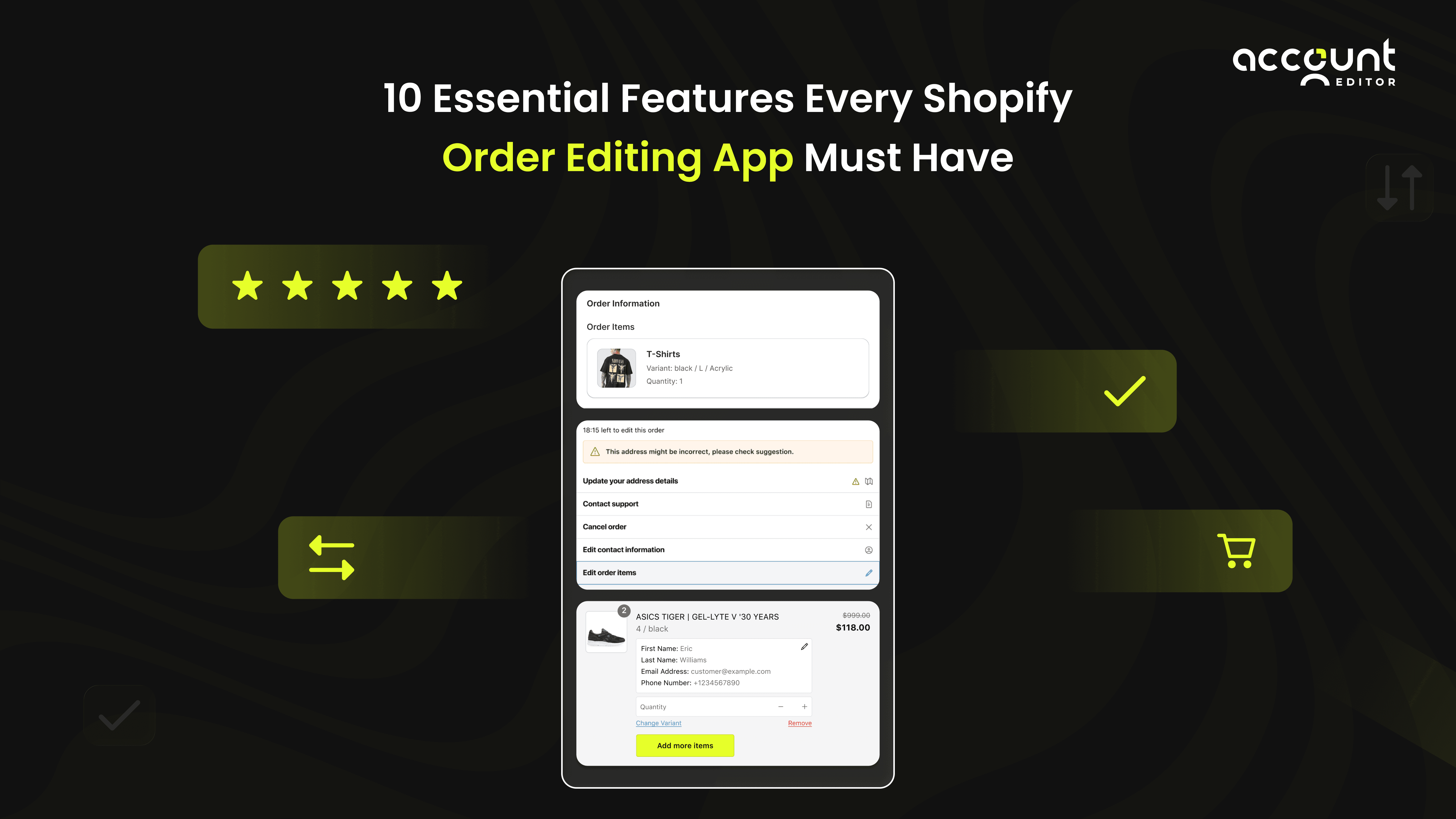 Image highlights 10 essential features every Shopify order editing app must have