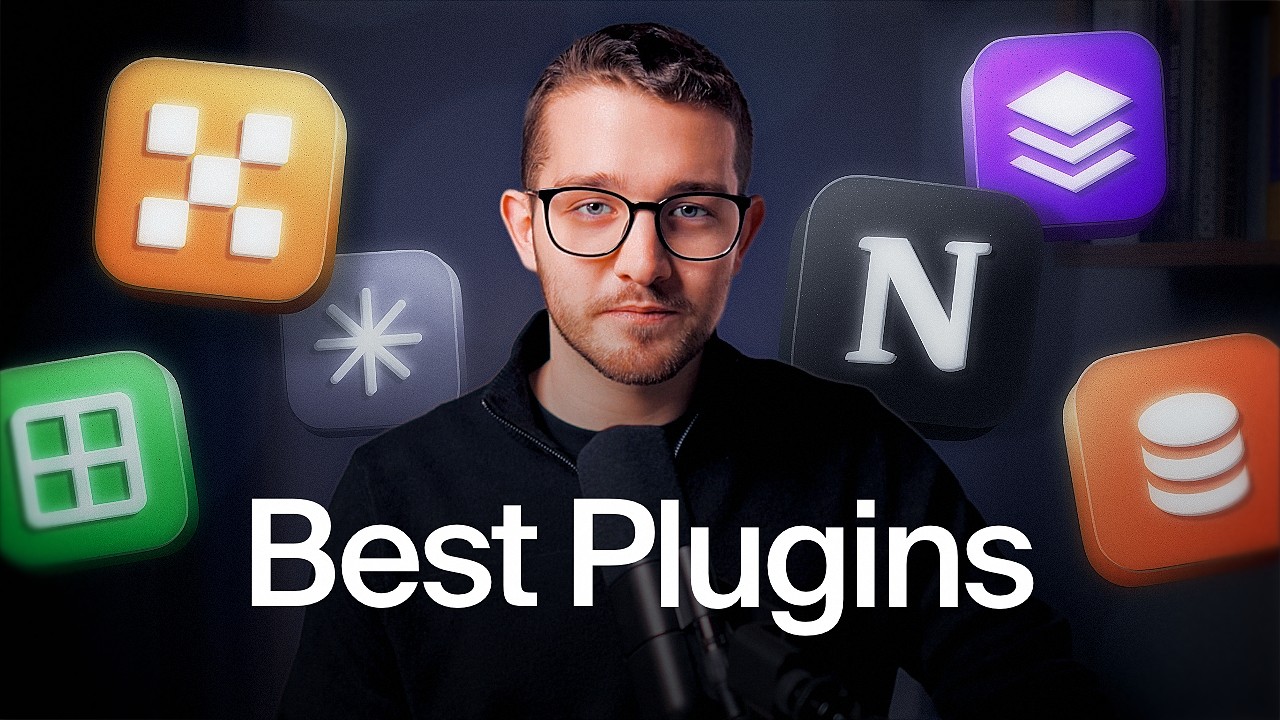 Nandi presenting 'Best Plugins' surrounded by colorful plugin icons, showcasing various Framer plugins