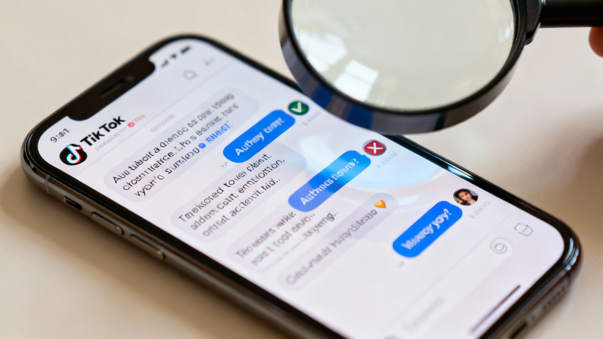 A person closely examining an influencer's TikTok profile on a smartphone.
